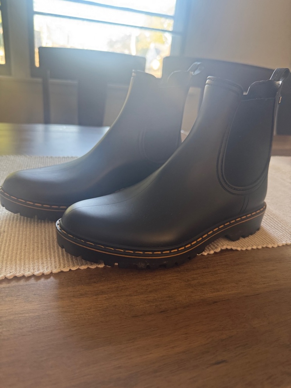 Black Chelsea Rain Boots with Contrast Stitching